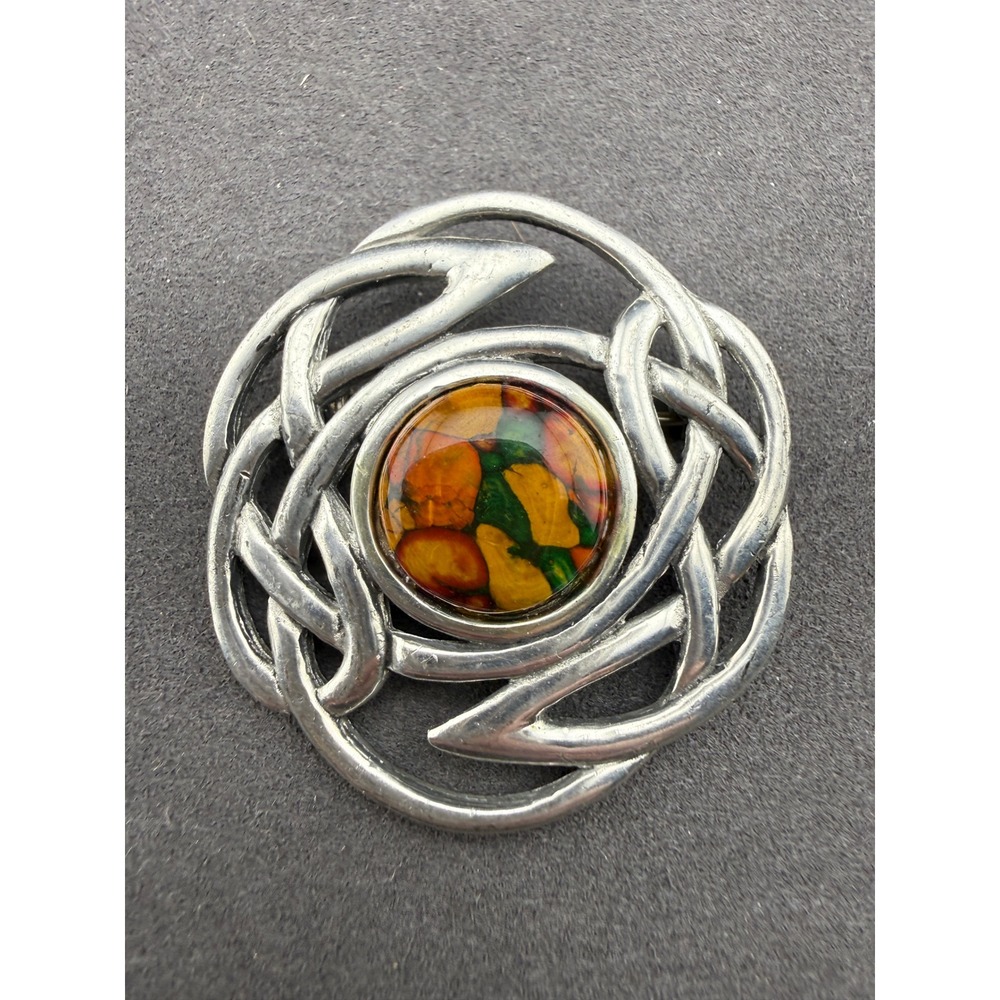 HEW 1997 Brooch Celtic Knot Faux Stone Center Boho